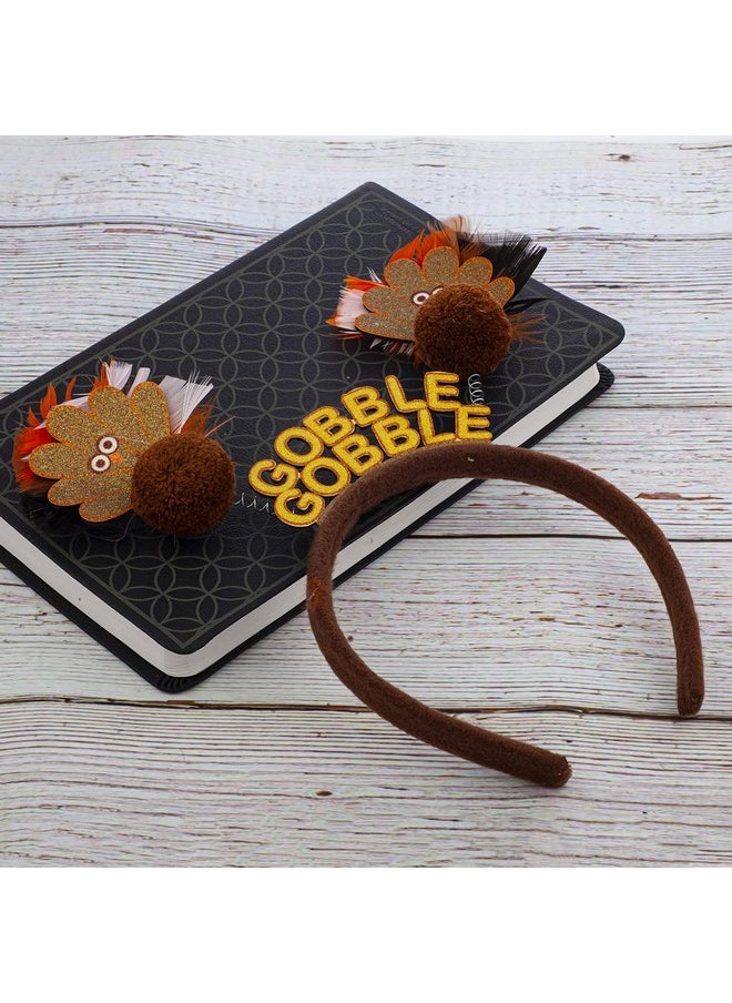 Lux Accessories LUX ACCESSORIES Thanksgiving Gobble Gobble Turkey Pom Pom Bopper Fashion Headband  - Image 4