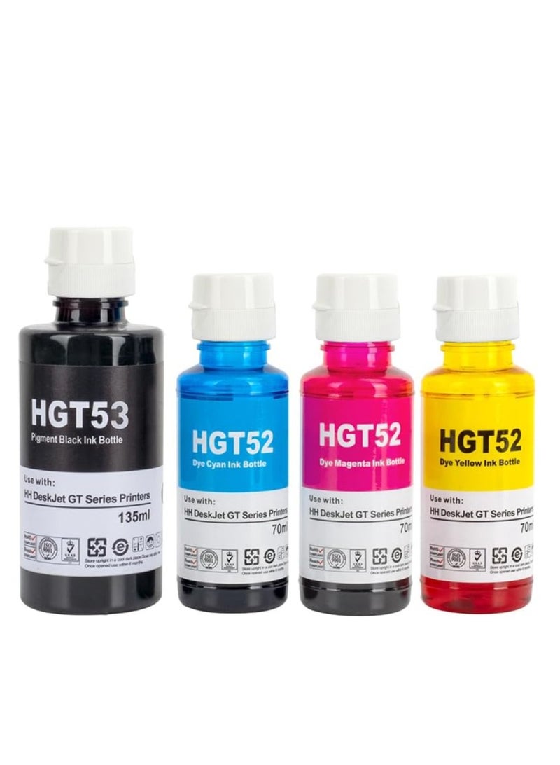 Office Maker 4-Piece Ink Colour For HP Printer Multicolour Model Number : GT 53 XL Black GT 52 C/M/Y Refill ink - Image 1