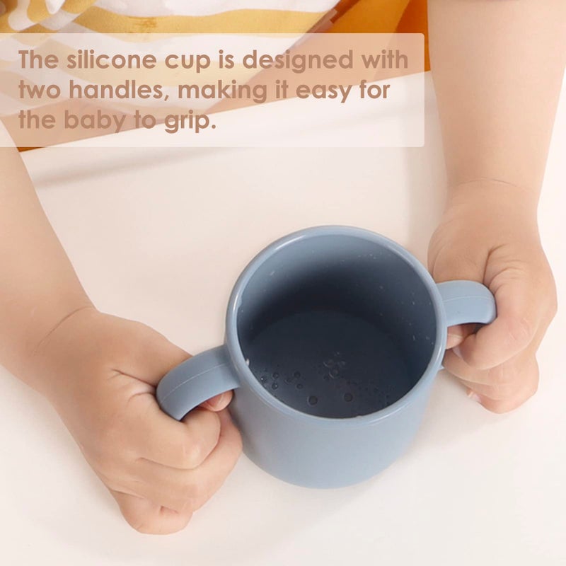 ROCCED Silicone Tiny Cups for Baby Silicone Baby Drinking Cups with 2 Handles, Toddler Training Cup Easy Grip for 6 Months+ 150ml/5oz 2 Pics-Deep Sky - Image 4