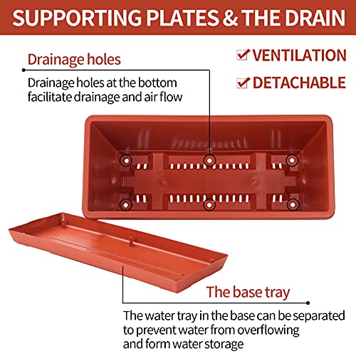 CHUKEMAOYI Window Box Planter, 12 Pack Plastic Vegetable Flower Planters Boxes 17 Inches Rectangular Flower Pots with Saucers for Indoor Outdoor Garden, Patio, Home Decor (Brick red) - Image 5
