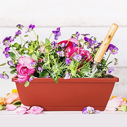 CHUKEMAOYI Window Box Planter, 12 Pack Plastic Vegetable Flower Planters Boxes 17 Inches Rectangular Flower Pots with Saucers for Indoor Outdoor Garden, Patio, Home Decor (Brick red) - Image 2