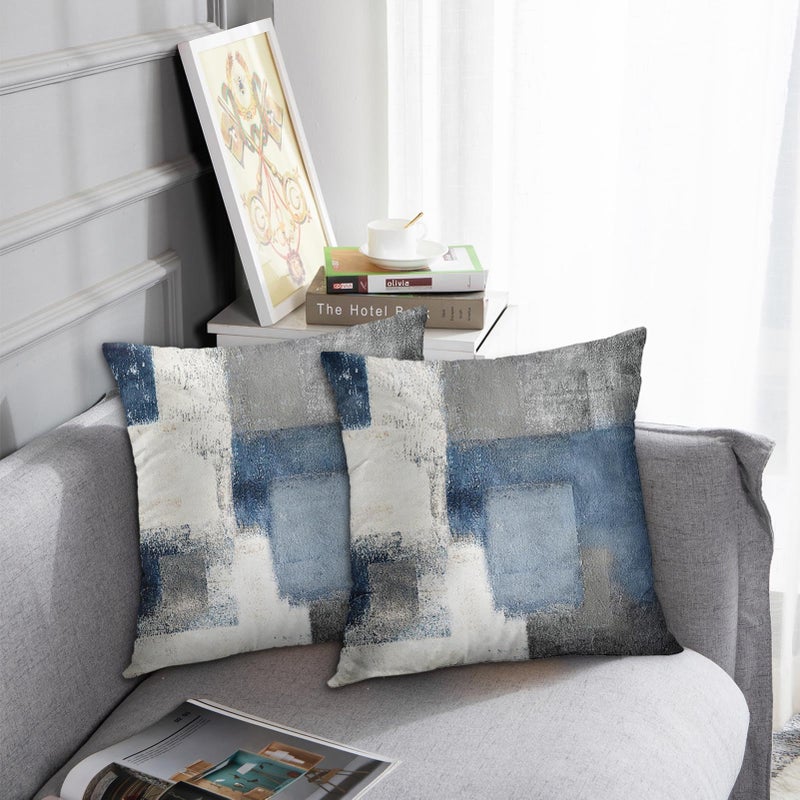 Emvency Set of 2 Blue White and Gray Throw Pillow Covers Modern Abstract Painting Decorative Sofa Pillow Cases Home Decor Standard Square 20x20 Inches Pillowcases - Image 2