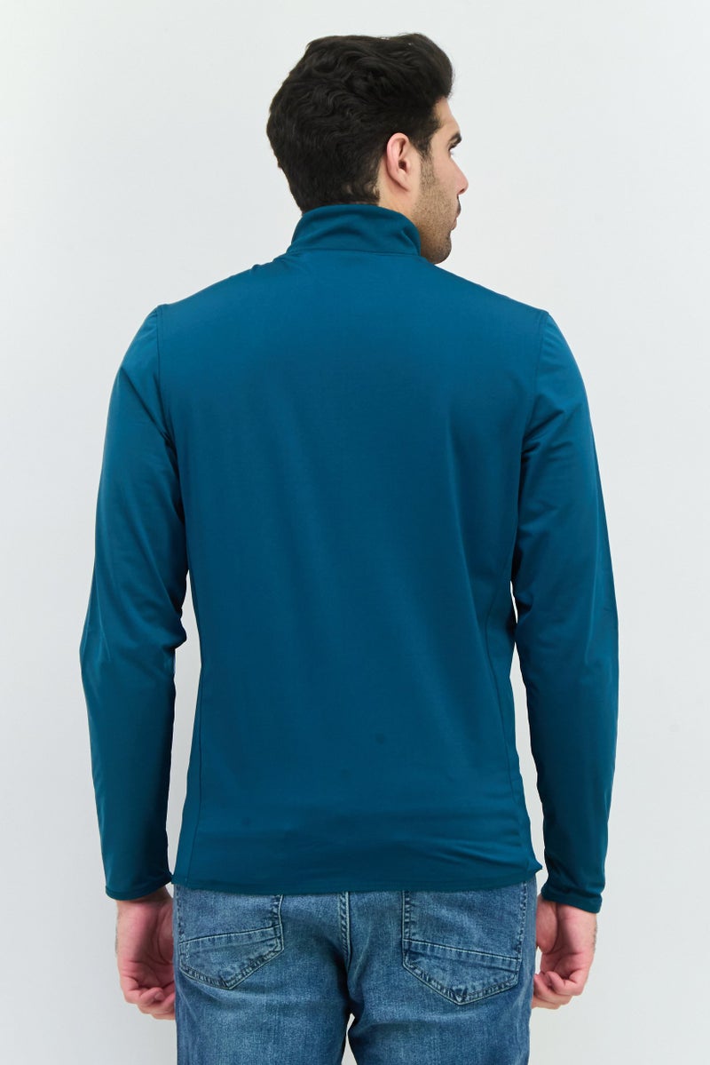 Lyle & Scott Men Mock Neck Brand Logo Long Sleeve Sweatshirts, Teal Green - Image 3