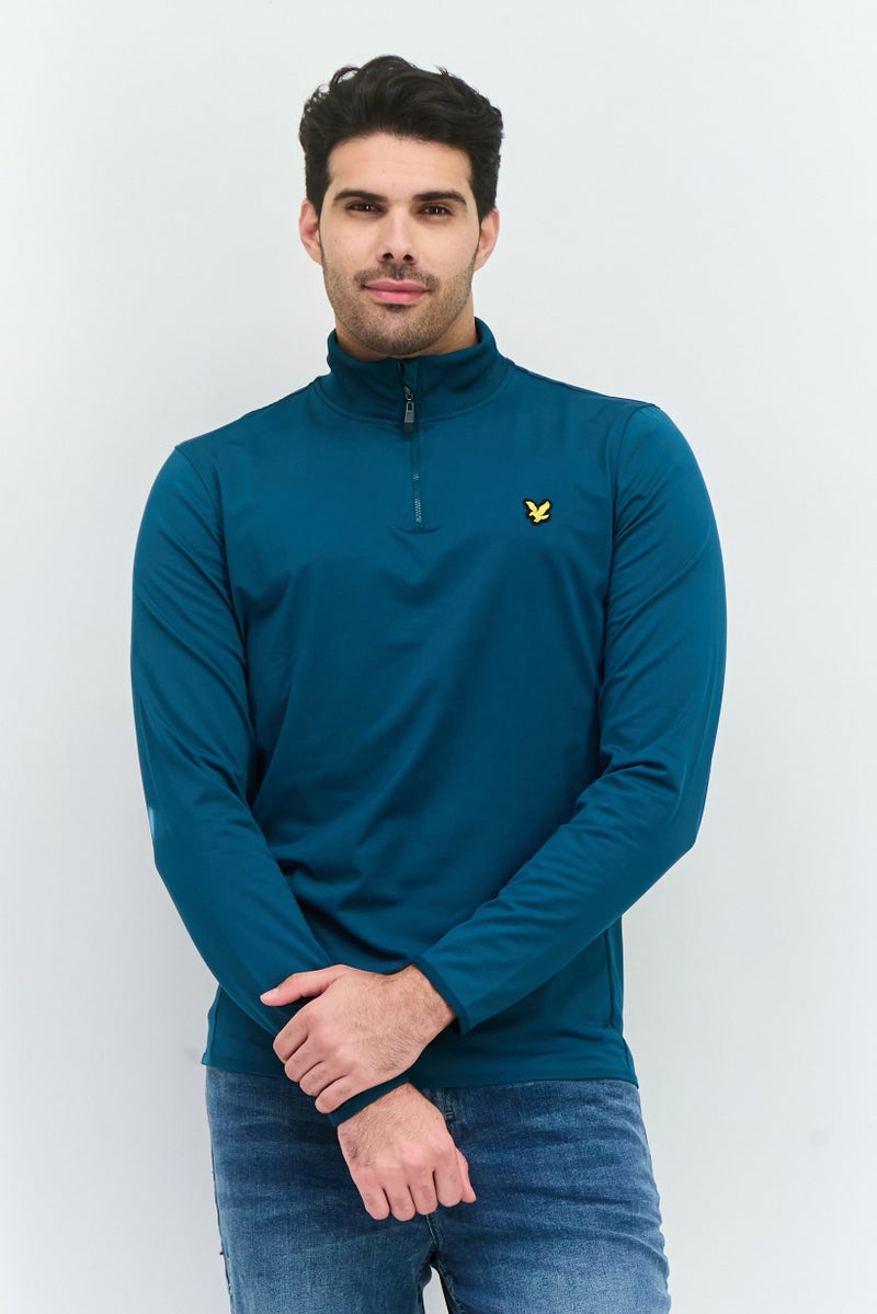 Lyle & Scott Men Mock Neck Brand Logo Long Sleeve Sweatshirts, Teal Green - Image 1