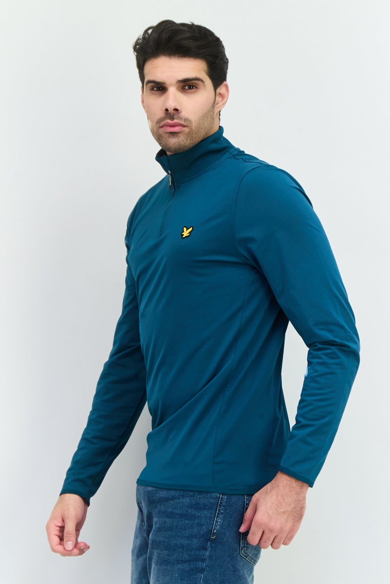 Lyle & Scott Men Mock Neck Brand Logo Long Sleeve Sweatshirts, Teal Green - Image 2