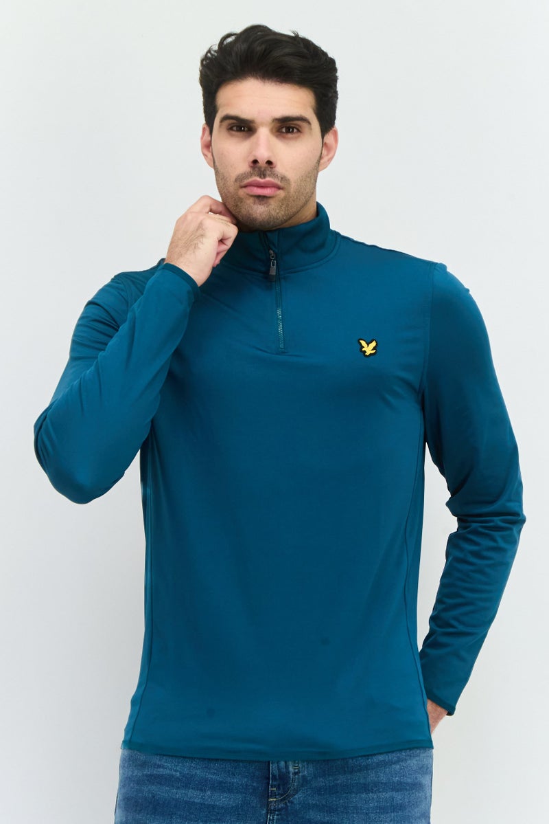 Lyle & Scott Men Mock Neck Brand Logo Long Sleeve Sweatshirts, Teal Green - Image 4