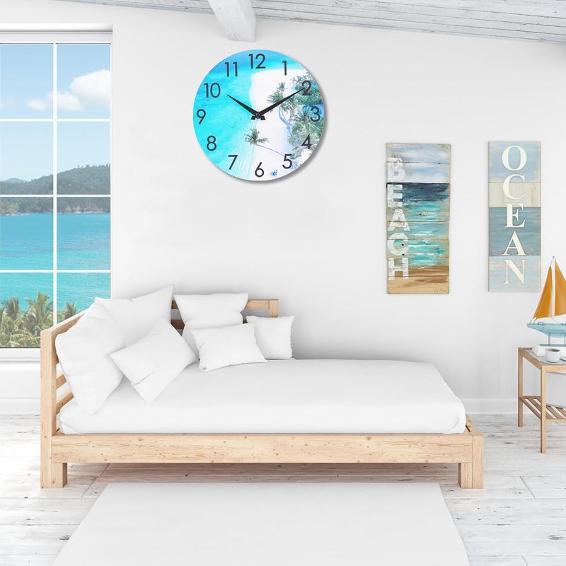 Crosstime 14 Inch Waterproof Glass Outdoor Clock for Patio Pool, Tropical Beach Coastal Decor Wall Clock for Bathroom Bedroom, Blue Ocean Inspired Seaside Decorations for Home or Beach House Room - Image 5