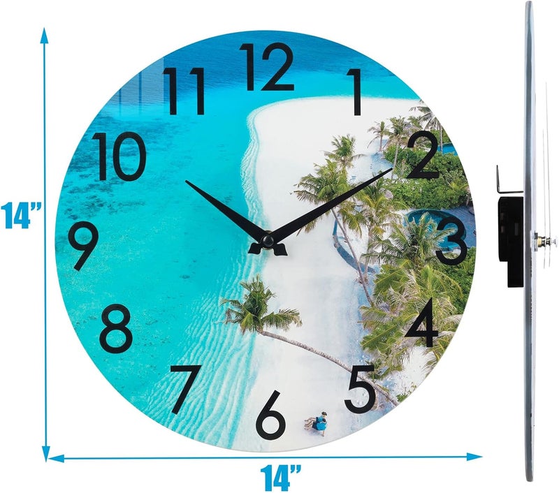 Crosstime 14 Inch Waterproof Glass Outdoor Clock for Patio Pool, Tropical Beach Coastal Decor Wall Clock for Bathroom Bedroom, Blue Ocean Inspired Seaside Decorations for Home or Beach House Room - Image 2