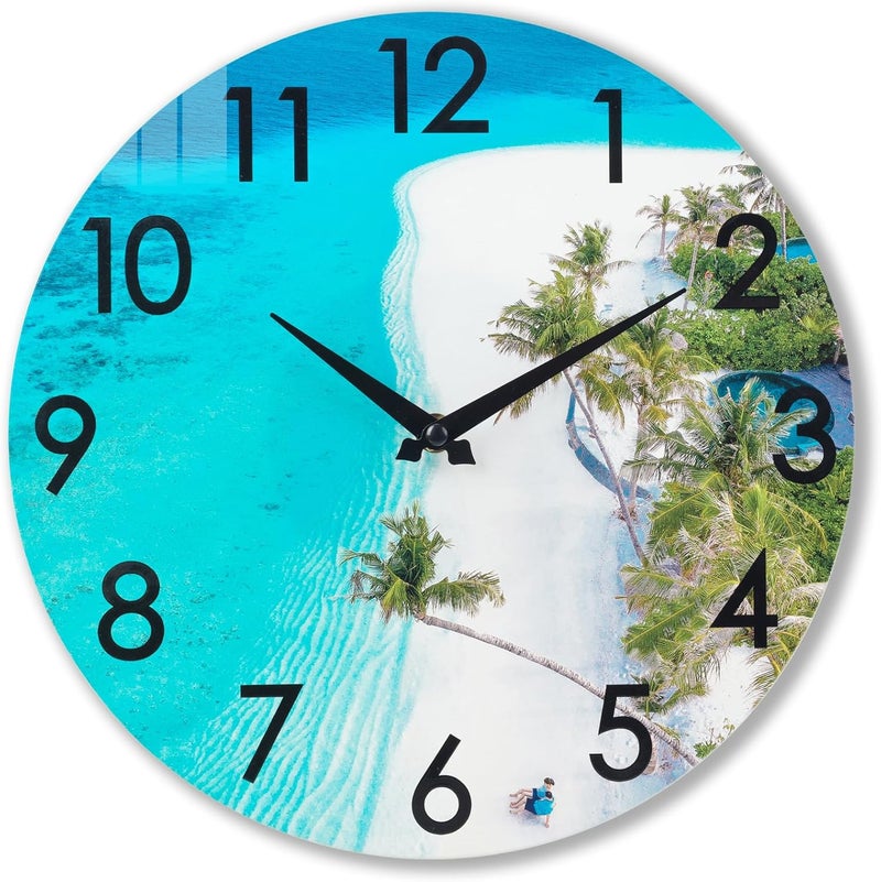 Crosstime 14 Inch Waterproof Glass Outdoor Clock for Patio Pool, Tropical Beach Coastal Decor Wall Clock for Bathroom Bedroom, Blue Ocean Inspired Seaside Decorations for Home or Beach House Room - Image 1
