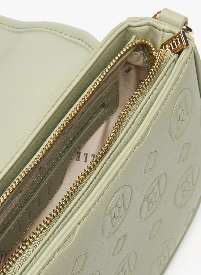 ايل Elle Monogram Embossed Satchel Bag with Magnetic Closure