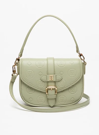 ايل Elle Monogram Embossed Satchel Bag with Magnetic Closure