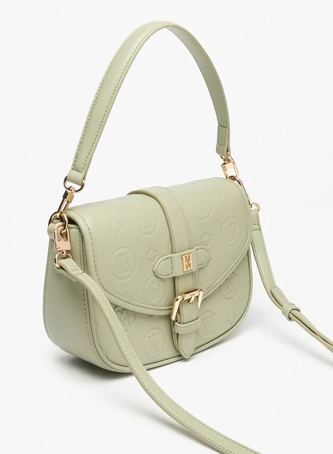 ايل Elle Monogram Embossed Satchel Bag with Magnetic Closure