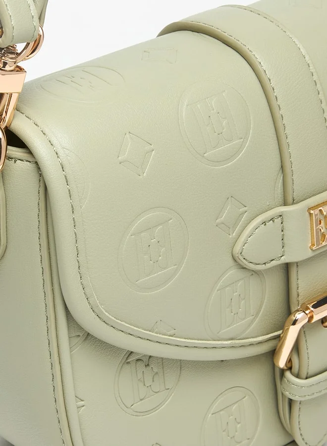 ايل Elle Monogram Embossed Satchel Bag with Magnetic Closure
