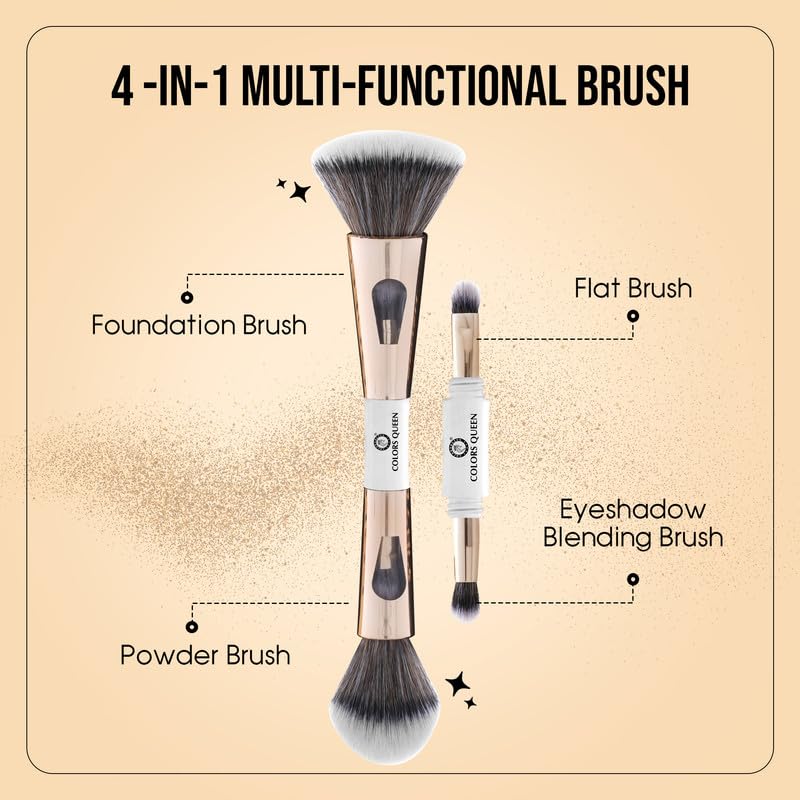 COLORS QUEEN Colors Queen 4 in 1 Multifunctional Makeup Brush Set with Foundation Brush Powder Brush Eyeshadow Blending Brush  Flat Brush  Feathery Soft Bristles Makeup Brushes for Women - Image 3