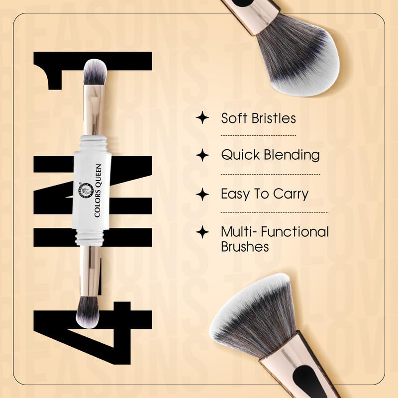 COLORS QUEEN Colors Queen 4 in 1 Multifunctional Makeup Brush Set with Foundation Brush Powder Brush Eyeshadow Blending Brush  Flat Brush  Feathery Soft Bristles Makeup Brushes for Women - Image 4