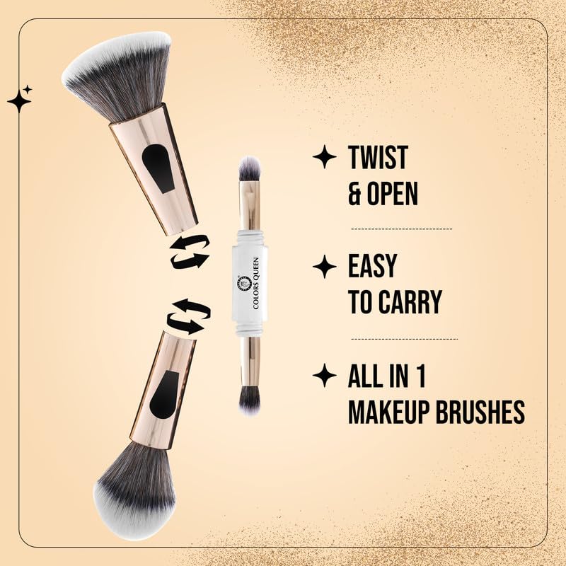 COLORS QUEEN Colors Queen 4 in 1 Multifunctional Makeup Brush Set with Foundation Brush Powder Brush Eyeshadow Blending Brush  Flat Brush  Feathery Soft Bristles Makeup Brushes for Women - Image 2