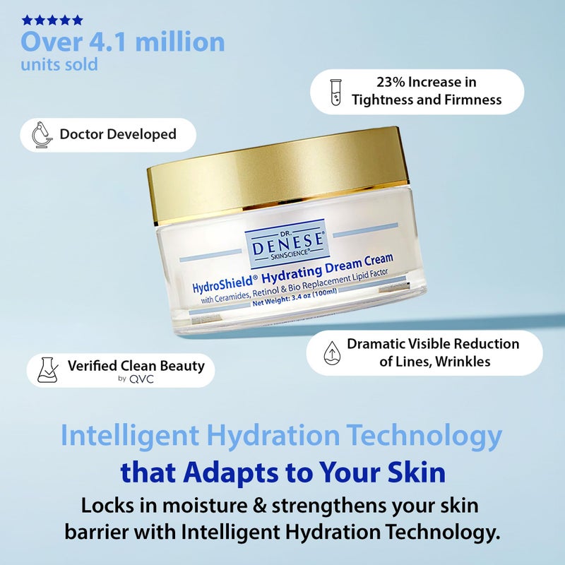Dr. Denese HydroShield Dream Cream 3.4 oz â€“ Advanced Moisturizer with Retinol, Peptides and Ceramides for Smooth Radiant Skin, Improved Elasticity and Deep Hydration â€“ Doctor Developed, Cruelty Free - Image 3