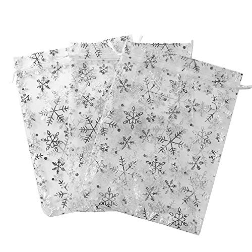 SUNGULF 100pcs Organza Pouch Bag Drawstring 6"x9" 16x22cm Strong Gift Candy Bag Jewelry Party Wedding Favor (White Snowflake) - Image 3