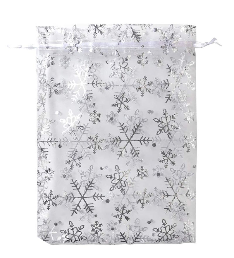 SUNGULF 100pcs Organza Pouch Bag Drawstring 6"x9" 16x22cm Strong Gift Candy Bag Jewelry Party Wedding Favor (White Snowflake) - Image 2