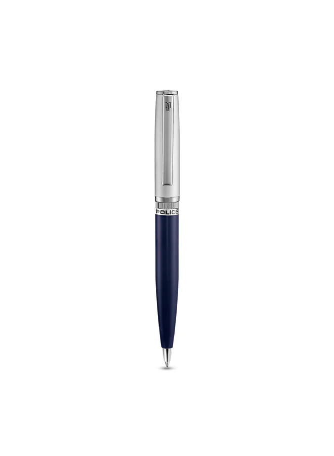 POLICE Vivaldi Stainless Steel Trims Twist Ballpoint Pen for Men, Blue Ink