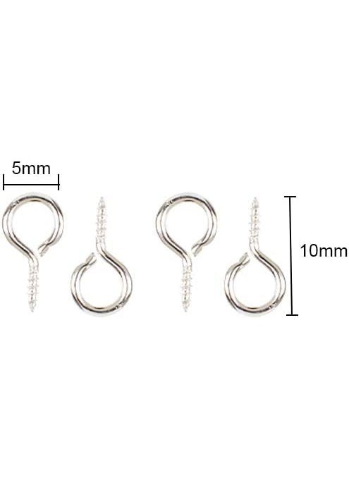 SIJCM SIJCM 200 PCS Screw Eye Pins 10 x 5mm Silver Plated Iron Hooks Mini Screw Eye Pin Pegs for Arts Crafts DIY Jewelry Making Cork Top Bottles Charm Bead Silver  - Image 3