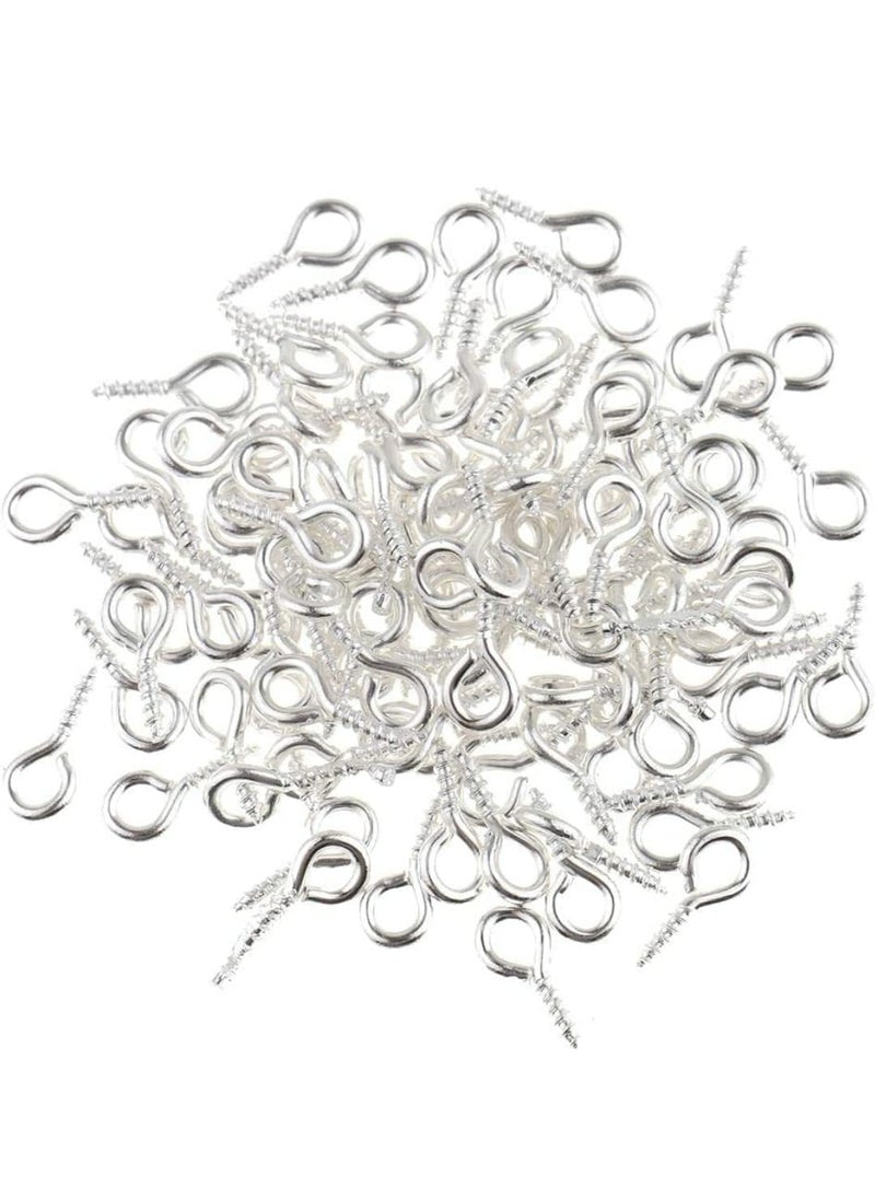 SIJCM SIJCM 200 PCS Screw Eye Pins 10 x 5mm Silver Plated Iron Hooks Mini Screw Eye Pin Pegs for Arts Crafts DIY Jewelry Making Cork Top Bottles Charm Bead Silver  - Image 2