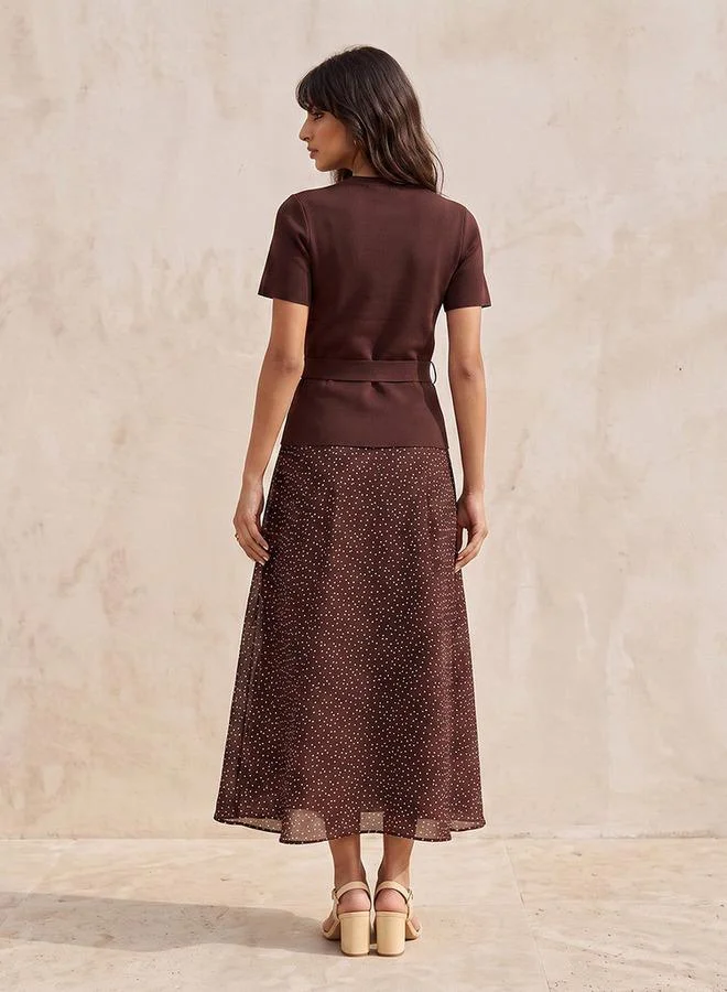سبلاش فيڤ Youth Polka Dot Print Dress with Tie-Up Belt