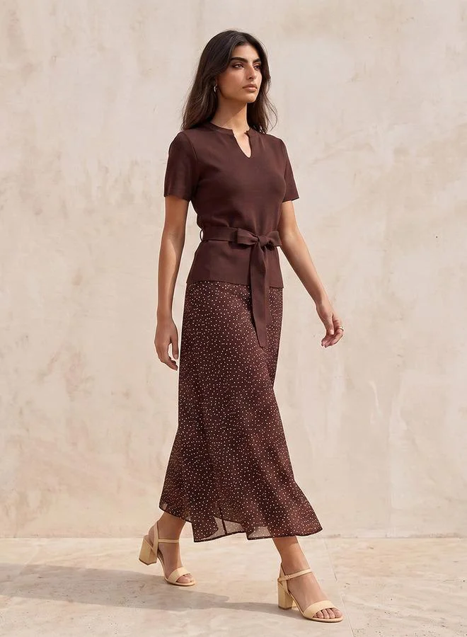 سبلاش فيڤ Youth Polka Dot Print Dress with Tie-Up Belt