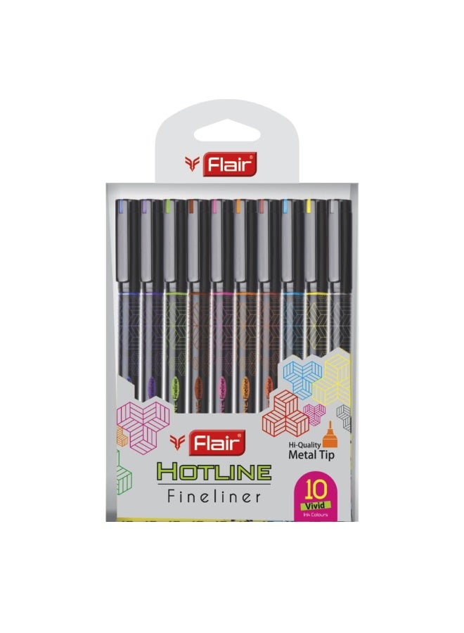 FLAIR Hotline Fineliner Metal Tip Pen | Tip Size 0.7 to 1 mm | Comfortable Grip | Fineliner Pens Set For Mandala, Sketching, Doodling, Journal and Outline | 10 Shades.|Multicolor - Image 2
