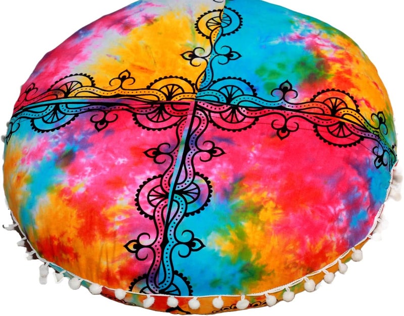 CRAFT KALA كرافت كالا 22 بوصة غطاء وسادة أرضية ماندالا للتأمل، غطاء وسادة مستديرة، غطاء وسادة أرضية قطنية بوهيمية ماندالا، جلوس خارجي بجانب المدفأة، غرفة المعيشة، غرفة اليوغا، ديكور المنزل (متعدد يين يانغ) - Image 5