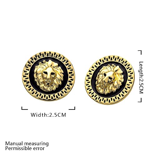 LZD Yellow Gold Plated Black Round Earrings Stud Push Back Lion 1" L319 - Image 3