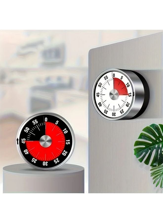 White Mechanical Kitchen Timer With Magnet 60 Minute Analog Countdown Clock No Battery Large Alarm - Image 1