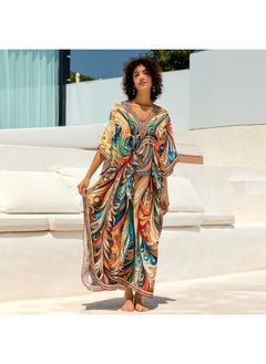 Beach Blouse Cotton Positioning Print Holiday Robe Cross Border (5 Colors) F1135 F-Color:F1135-6 Color Abstract Pattern-
