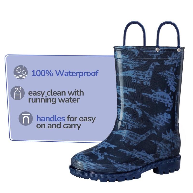 K KomForme Girls Boys Rain Boots Waterproof with Easy on Handles for Toddler/Little Kid/Big Kid - Image 2