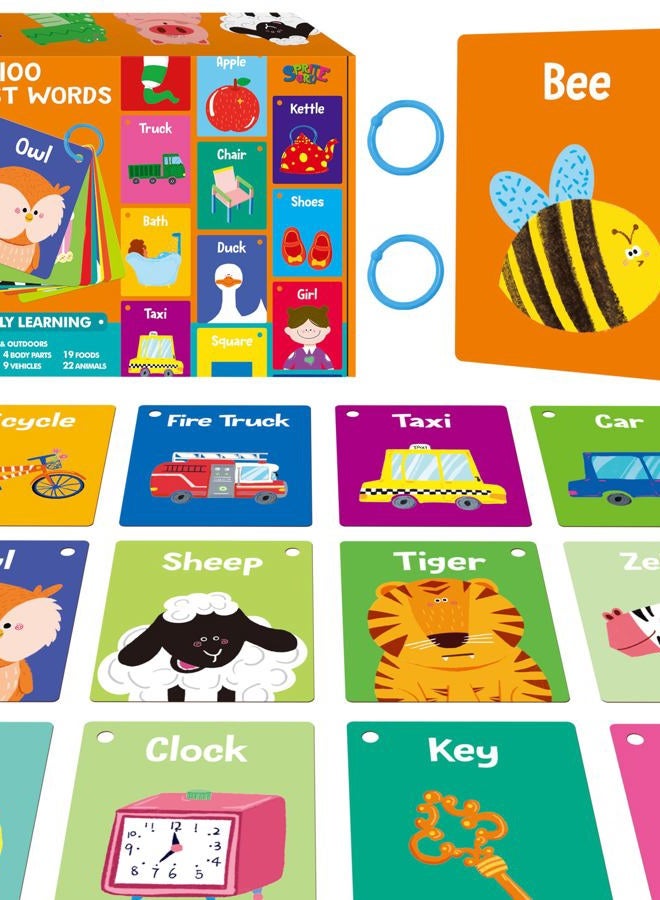 SpriteGru 50 PCS First Word Flashcards, Double Sided Learning Cards Alphabet, Foods, Animals, Shapes, Colors, Vehicle, Body Parts with 2 Reclosable Rings, Learning Tool for Pre-K Kindergarten Toddlers - Image 1