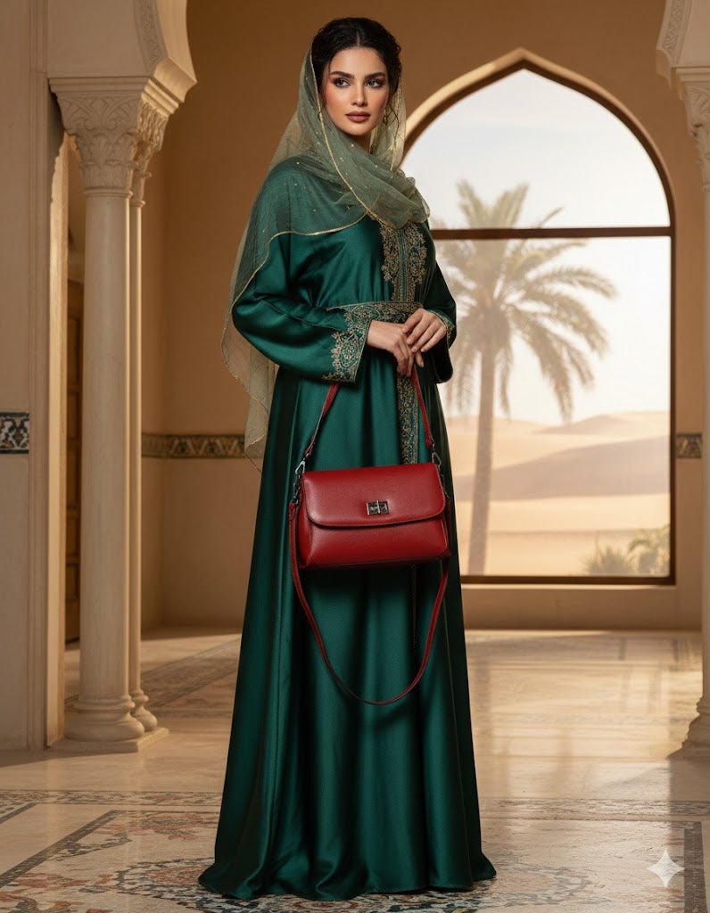 حقيبة كتف أنيقة من الجلد الأحمر مع مشبك معدني - Image 3