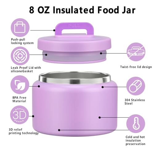 JXXM 8 Oz Thermo Food Jar for Hot & Cold Food for Kids, Insulated Lunch Containers Hot Food Jar,Leak-Proof Vacuum Stainless Steel Wide Mouth Lunch Soup Thermo for School (Purple) - Image 3