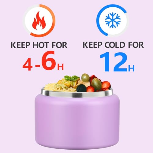 JXXM 8 Oz Thermo Food Jar for Hot & Cold Food for Kids, Insulated Lunch Containers Hot Food Jar,Leak-Proof Vacuum Stainless Steel Wide Mouth Lunch Soup Thermo for School (Purple) - Image 4