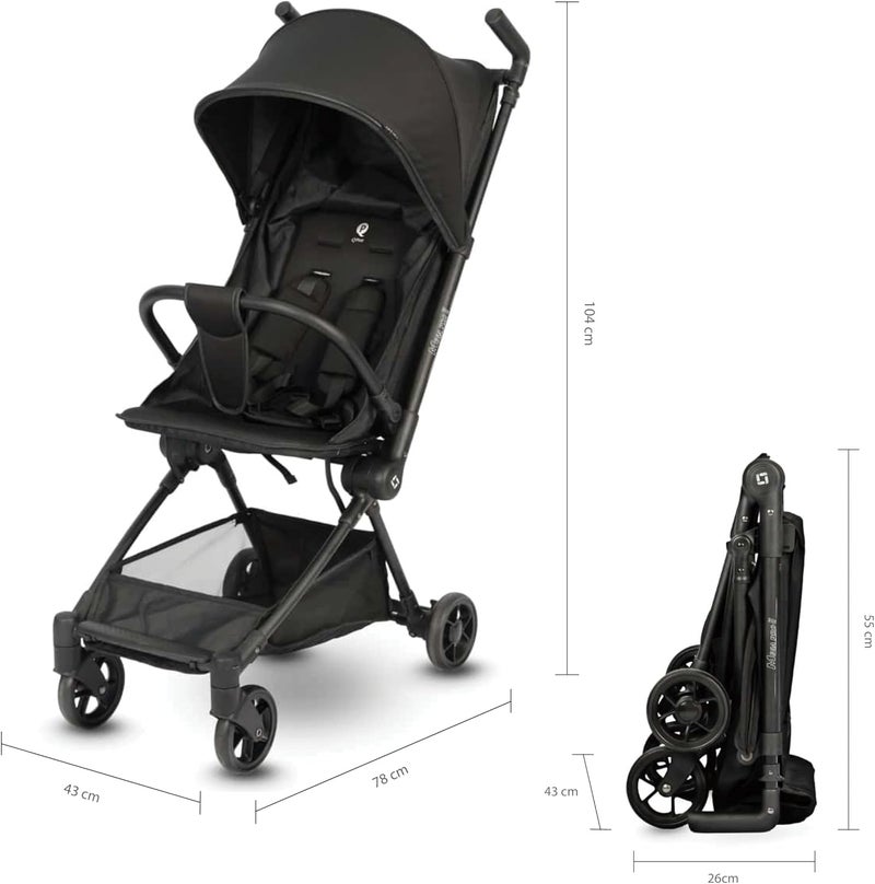 QPlay Mega Pro Stroller, Lightweight Foldable Baby Stroller for Travel with Basket, Easy Fold, Adjustable Canopy, 5-Point Harness, Reclinable Seat, Cabin Size, Linked Brake, 0M-4Y Age- Black - Image 5