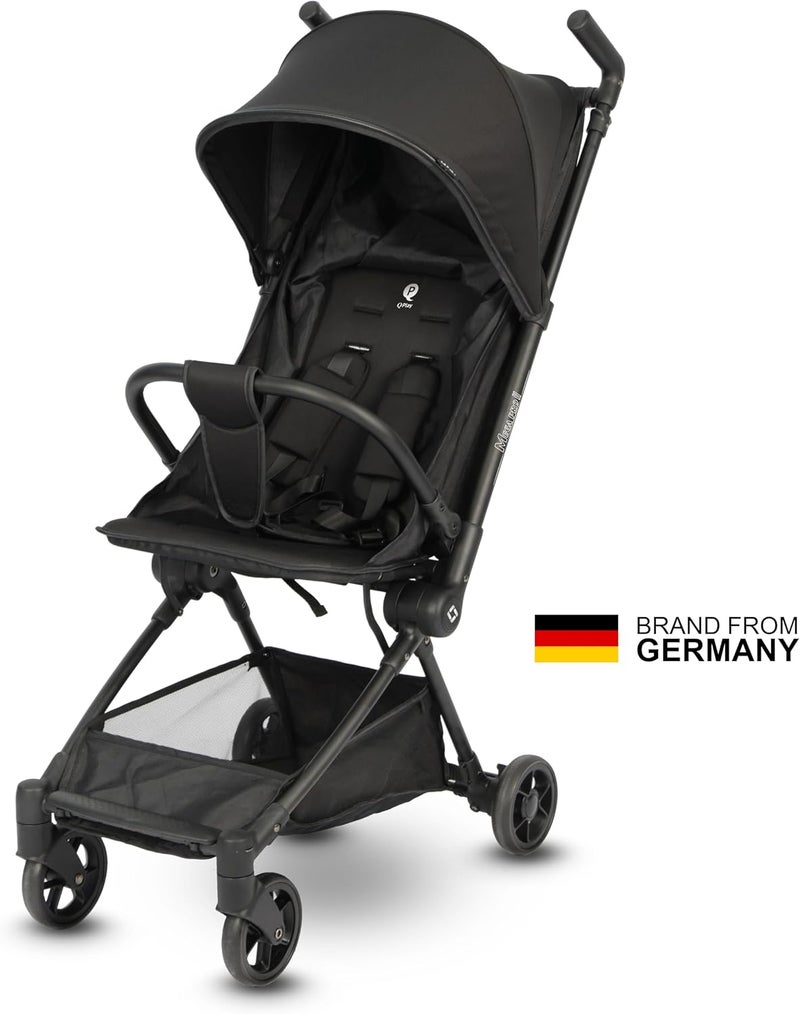 QPlay Mega Pro Stroller, Lightweight Foldable Baby Stroller for Travel with Basket, Easy Fold, Adjustable Canopy, 5-Point Harness, Reclinable Seat, Cabin Size, Linked Brake, 0M-4Y Age- Black - Image 2