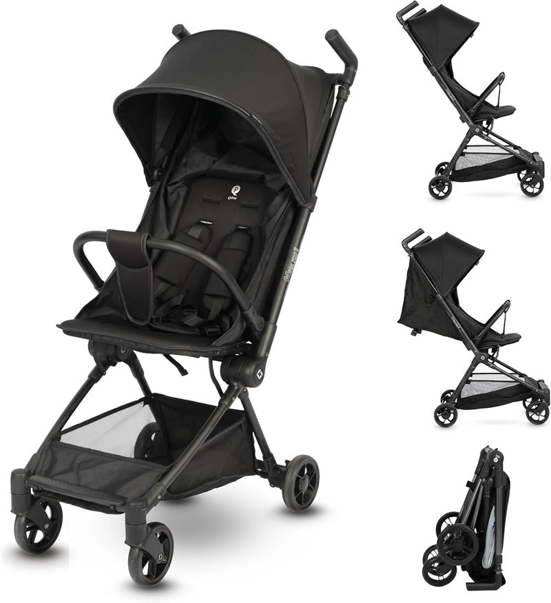 QPlay Mega Pro Stroller, Lightweight Foldable Baby Stroller for Travel with Basket, Easy Fold, Adjustable Canopy, 5-Point Harness, Reclinable Seat, Cabin Size, Linked Brake, 0M-4Y Age- Black - Image 1