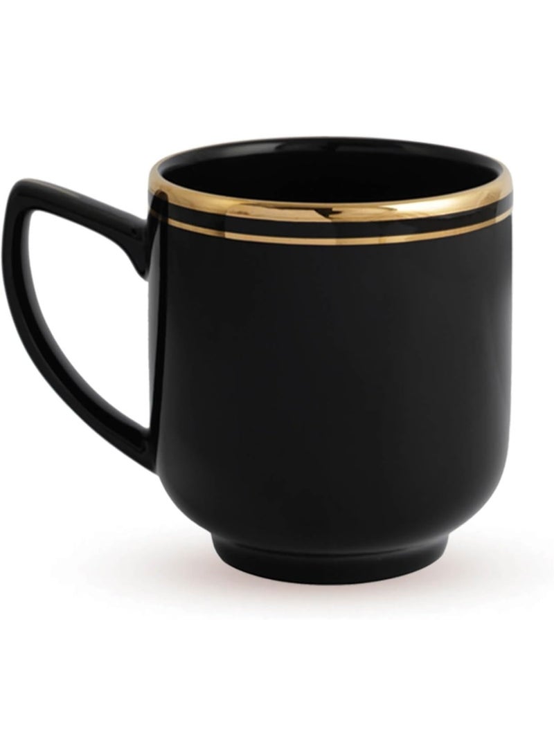 Peggy Oliver Coffee Mugs in Black (300 ml) | Real Gold Plated Double Rings | Dishwasher Safe | Elegant Set for Serving & Gifting - Set of 6 - Image 1