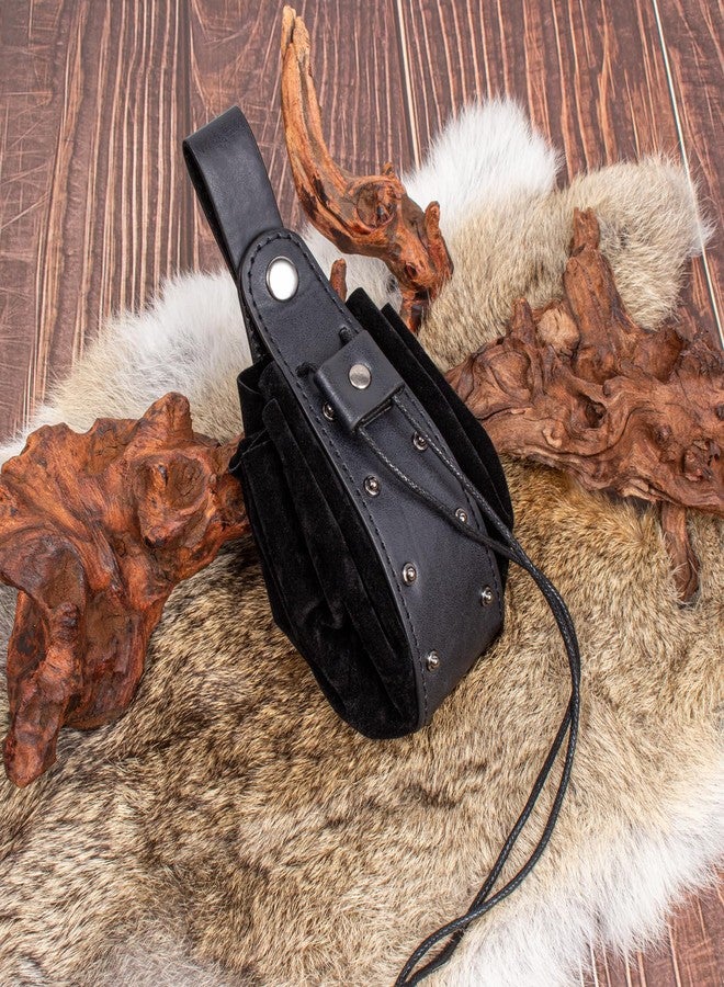 KOTORA Renaissance Belt Pouch Wallet Skirt Hiking Festival Medieval Costume Halloween Accessories Casual Fanny Pack Bum Bag, 2 Pouches - Black - Image 5
