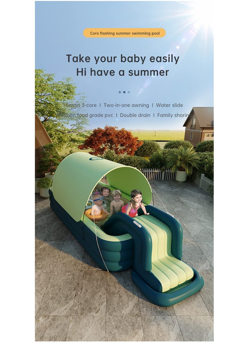 GT-Wheel - Inflatable Swimming Pool with Water Slide Inflatable Bouncy Castle Water Pool with Awning - Image 1