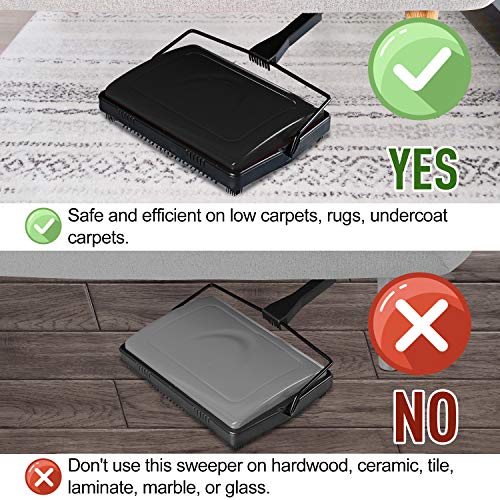 Yocada Carpet Sweeper Cleaner for Home Office Low Carpets Rugs Undercoat Carpets Pet Hair Dust Scraps Paper Small Rubbish Cleaning with a Brush Black - Image 3