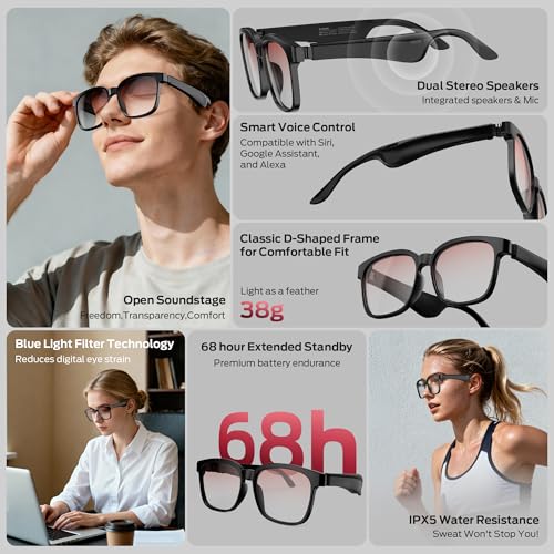 Oraolo Smart Glasses, Polarized Sunglasses with Bluetooth Speaker, Wireless Music & Calls, Athletic/Outdoor UV Protection and Voice Control, Unisex(Brown) - Image 3