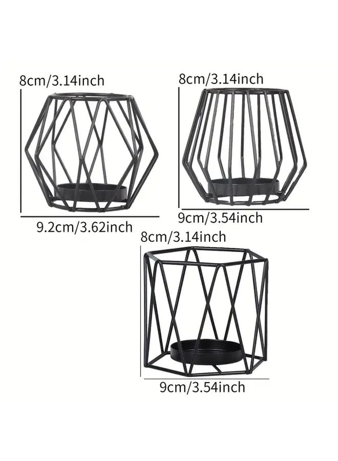3 Pcs Black Metal Candle Holders Set Elegant Tabletop Decor for Wedding Party Home - Image 3