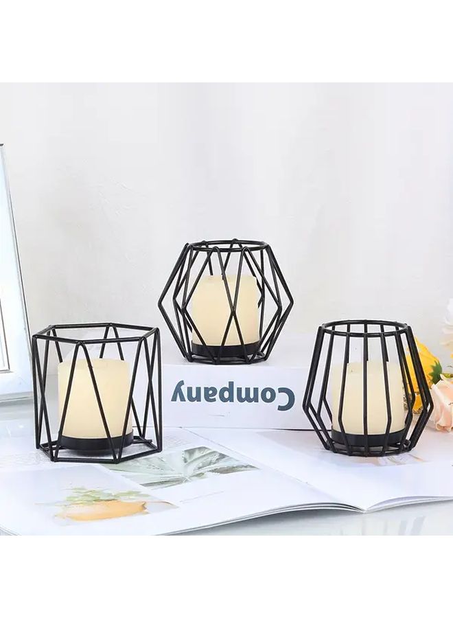 3 Pcs Black Metal Candle Holders Set Elegant Tabletop Decor for Wedding Party Home - Image 1