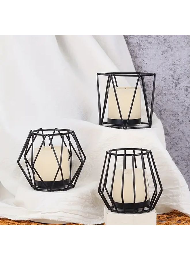 3 Pcs Black Metal Candle Holders Set Elegant Tabletop Decor for Wedding Party Home - Image 4