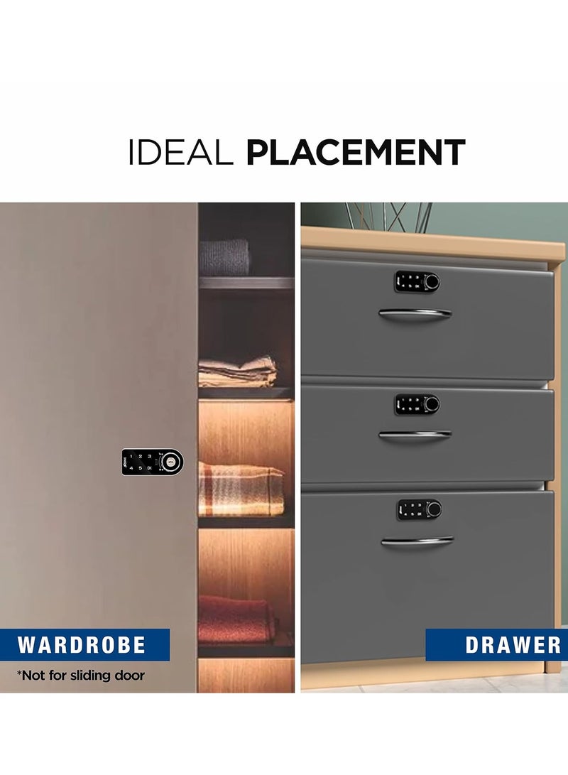 أوزون قفل الأثاث الذكي OZFL 301 VPK (أسود) | بصمة مستطيلة ومفيدة  | الوصول إلى المفتاح | نظام القفل اليدوي |  (كلمة المرور والمفتاح) | بواسطة الأوزون الهند - Image 3